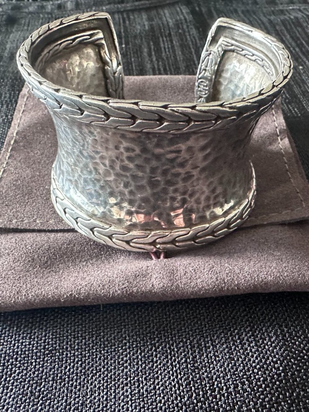 John Hardy Palu 42mm Wide Hammered Sterling Silver Cuff Bracelet 925